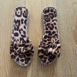 Fisace women’s espadrilles slip on front bow animal print